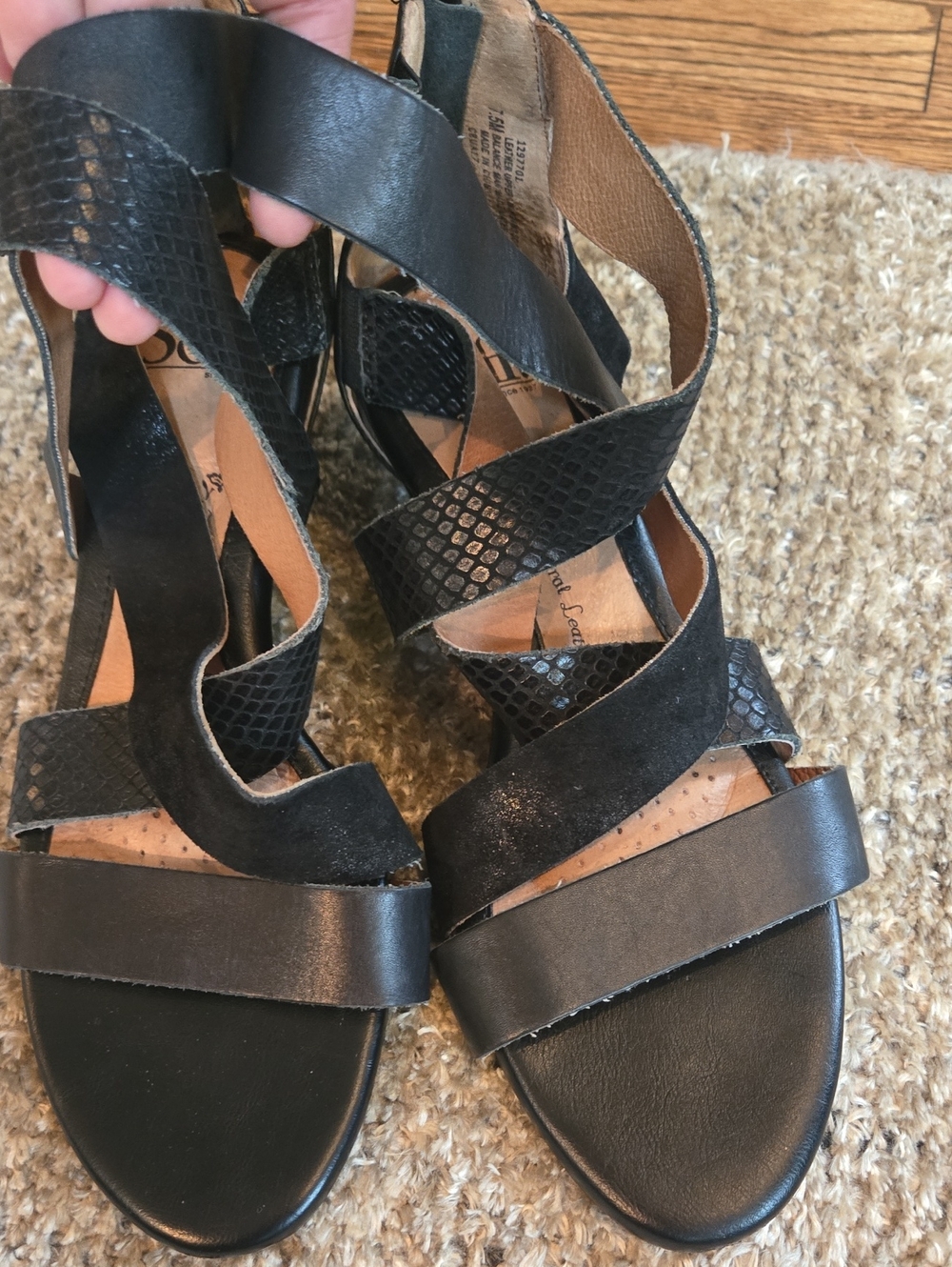 Sofft Black Mixed-Material Strappy Sandals